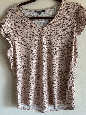 Adrianna Papell Blush Black Polka Dot Flutter Sleeve Blouse Size L